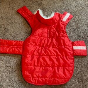 Fleece Lined Red Dog Puffy Coat Winter Jacket Size Medium Faux Fur Collar